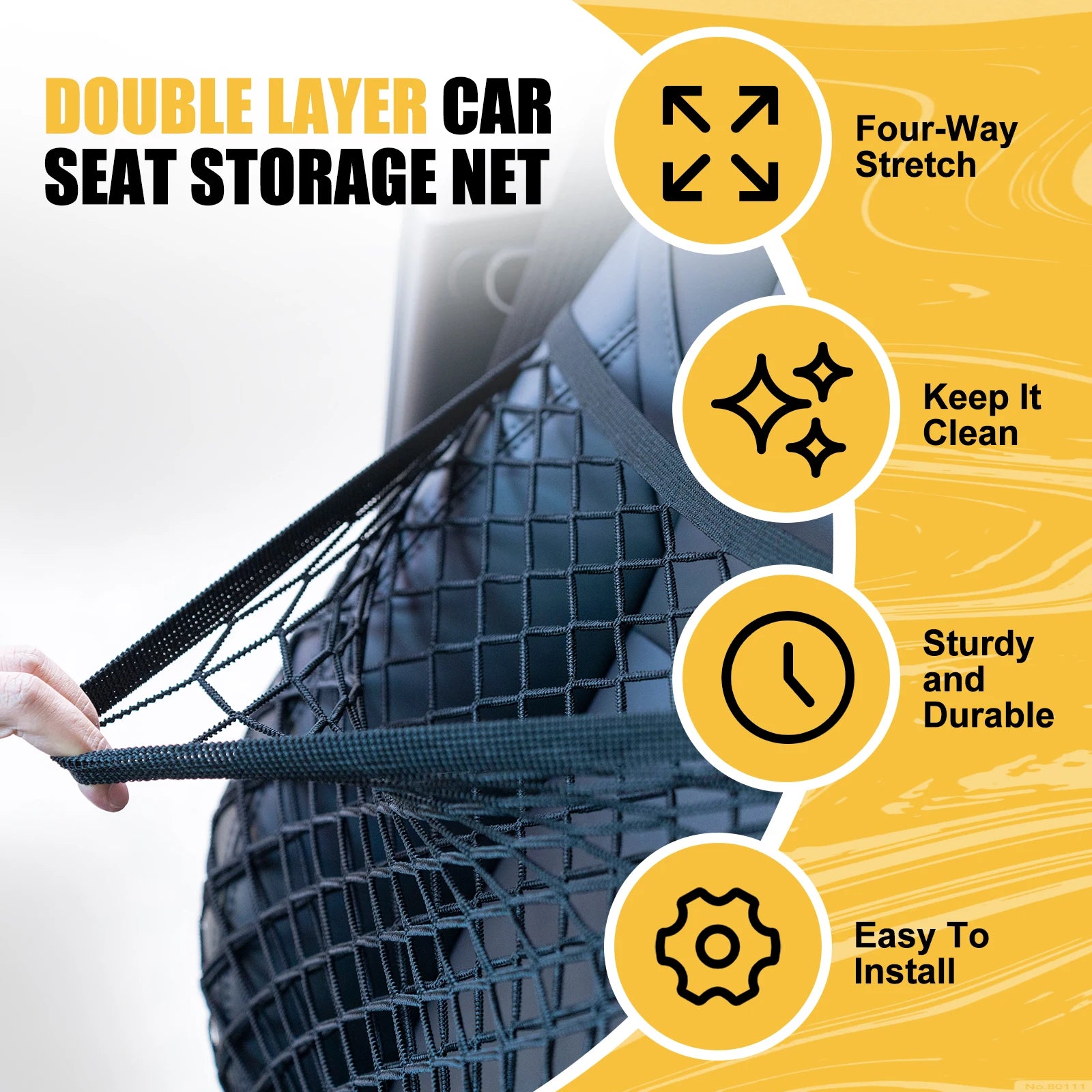 Car Seat Net Elastic Double Layer Storage Mesh Net Fit for Front Seat Handbag Holder with Adjustable Shoulder Strap 19.68×15.7