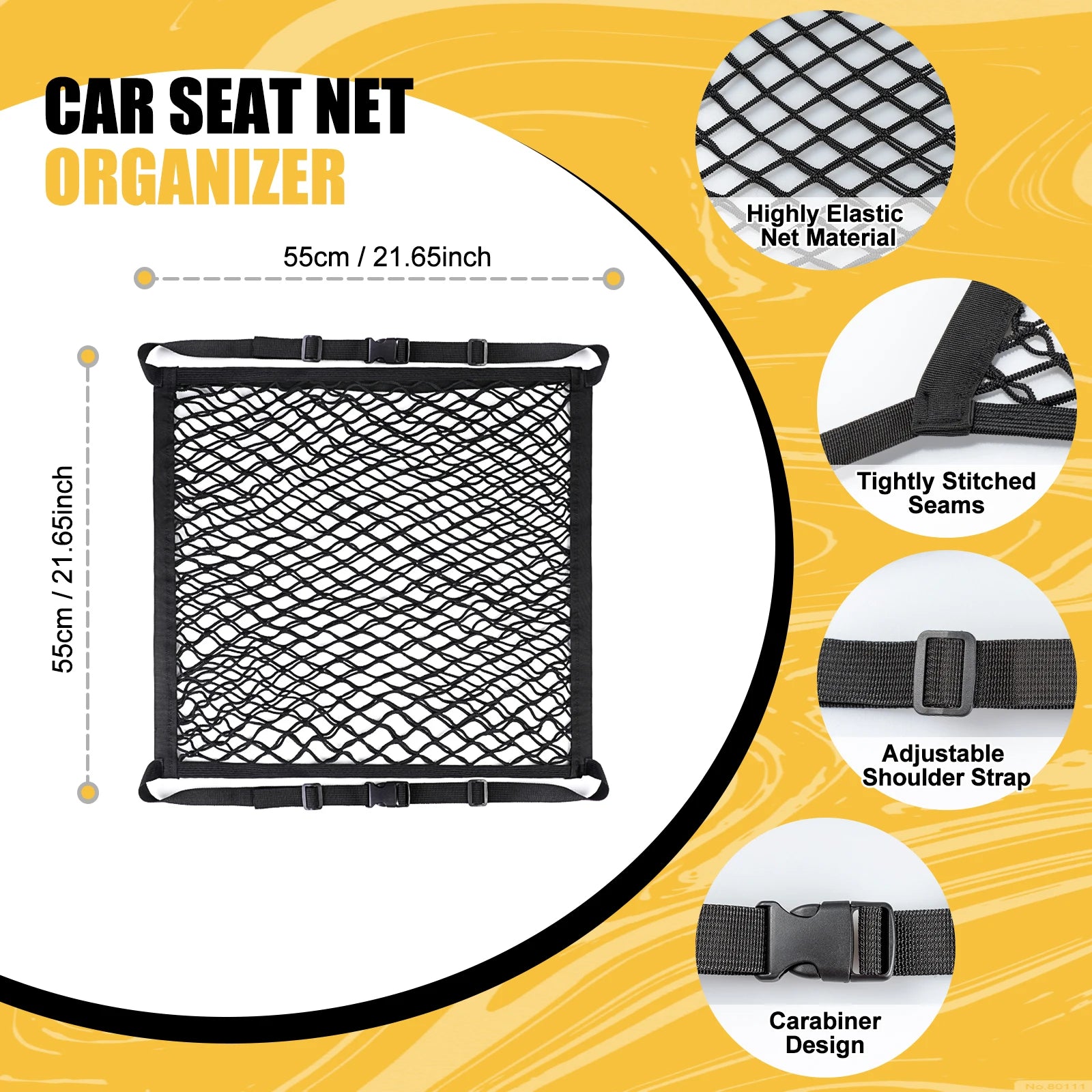 Car Seat Net Elastic Double Layer Storage Mesh Net Fit for Front Seat Handbag Holder with Adjustable Shoulder Strap 19.68×15.7
