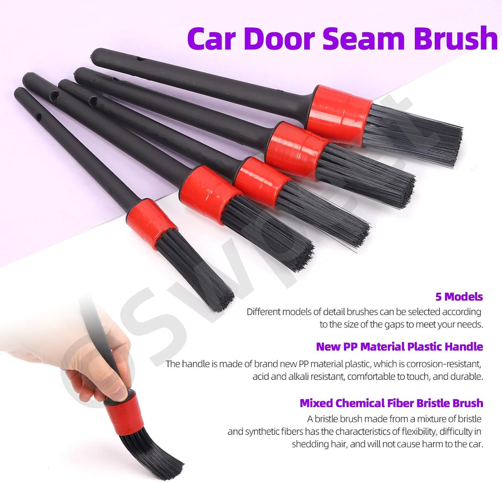 16Pcs Auto Car Detailing Brush Set, 5 Size Boar Hair Detail Brush, 3 Wire Brush, 2 Air Vent Brush, with Chenille Glove, Clean Sponge and Car Wash Towel, Car Wash Kit for Interior and Exterior