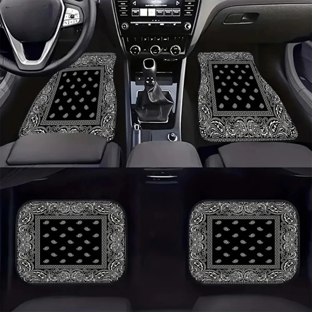 Retro 4Pcs Bohemian Car Floor Mats Heavy Duty Dirty Resistant Persian Carpet Rubber Back Car Floor Protector Rugs