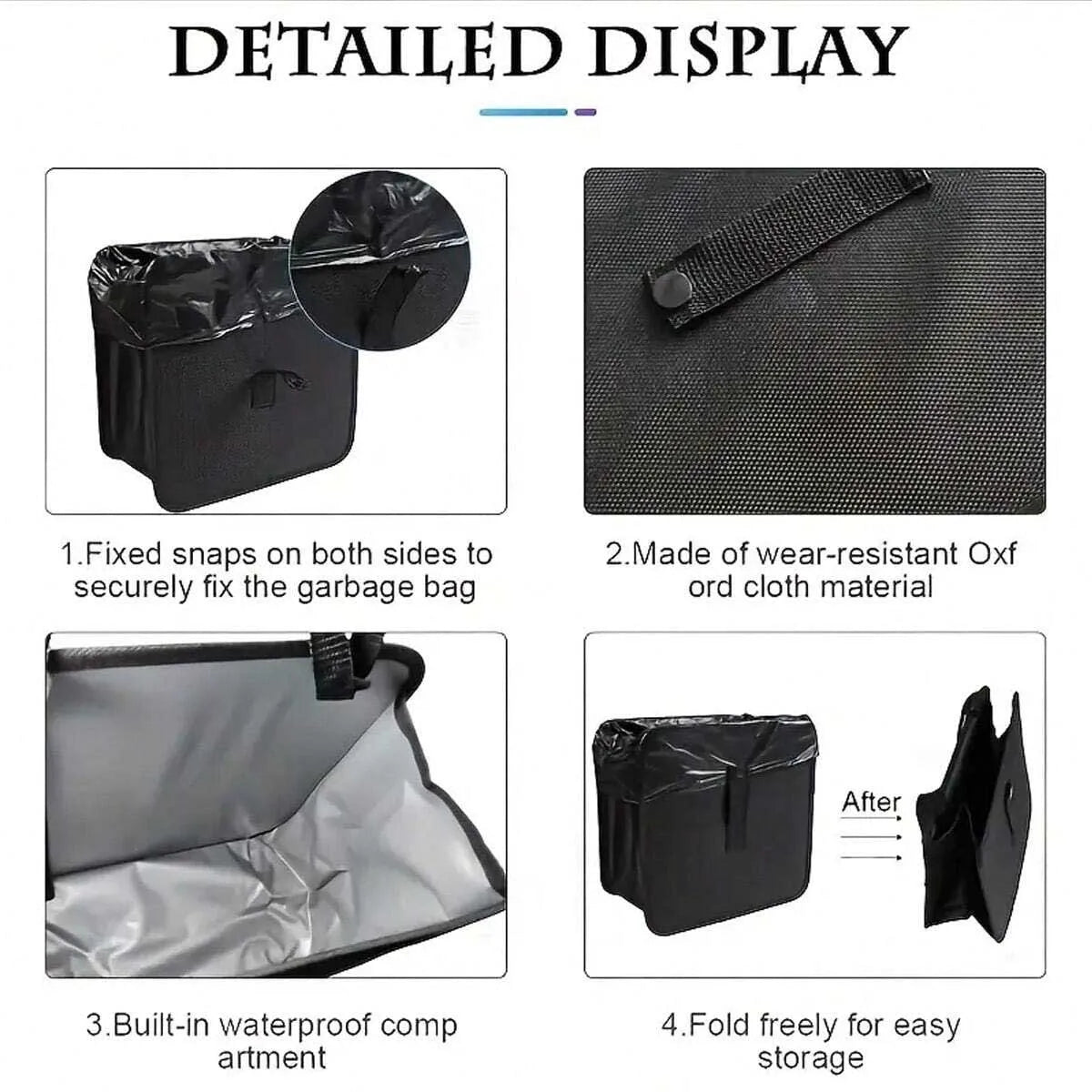 Large Capacity Collapsible Car Trash Can - Waterproof and leakproof hanging storage bag for cars, SUVs, trucks, minivans