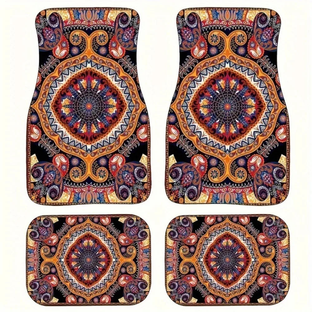 Retro 4Pcs Bohemian Car Floor Mats Heavy Duty Dirty Resistant Persian Carpet Rubber Back Car Floor Protector Rugs