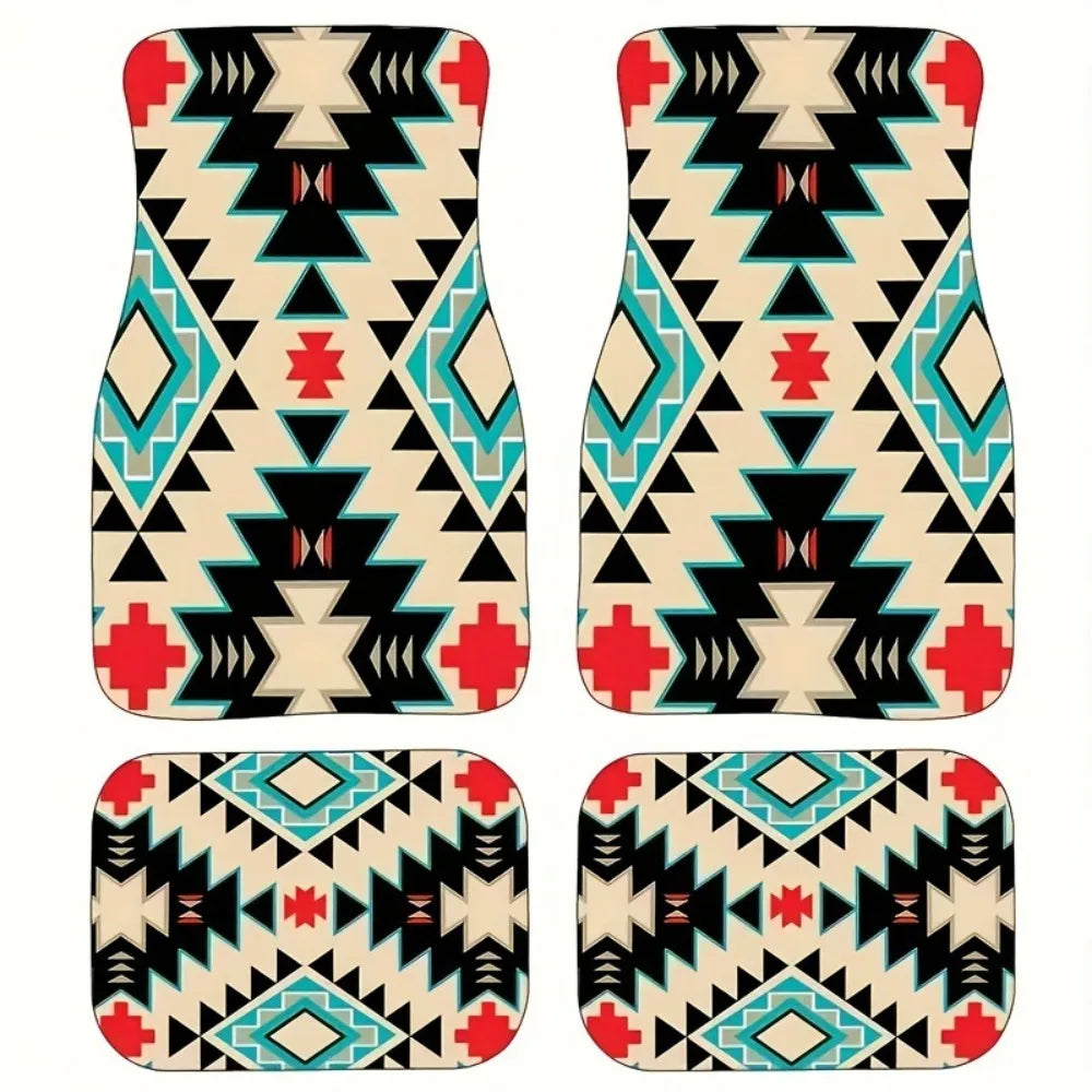 Retro 4Pcs Bohemian Car Floor Mats Heavy Duty Dirty Resistant Persian Carpet Rubber Back Car Floor Protector Rugs