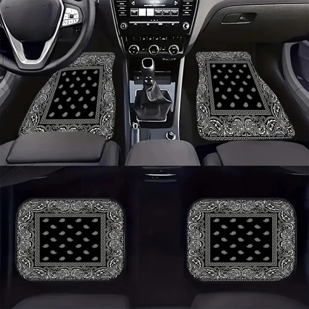 Retro 4Pcs Bohemian Car Floor Mats Heavy Duty Dirty Resistant Persian Carpet Rubber Back Car Floor Protector Rugs