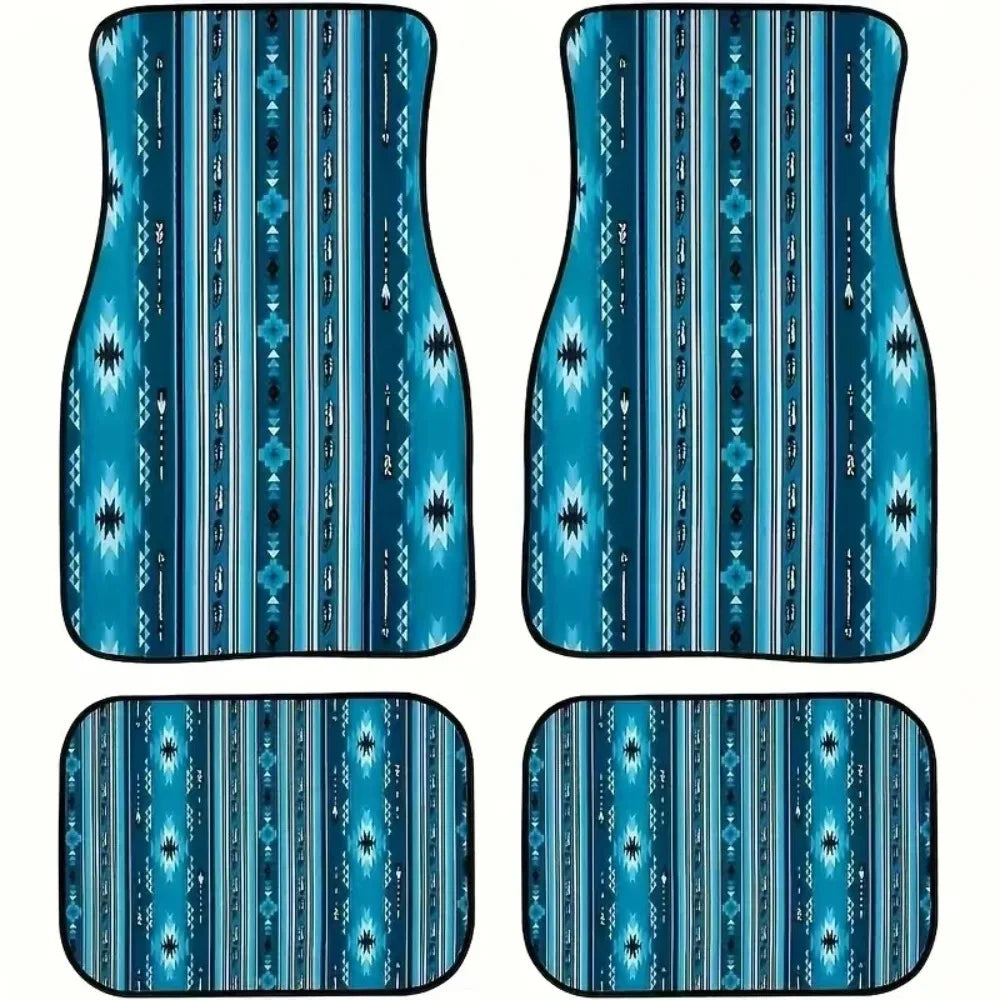 Retro 4Pcs Bohemian Car Floor Mats Heavy Duty Dirty Resistant Persian Carpet Rubber Back Car Floor Protector Rugs