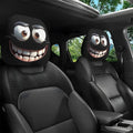 2PCS Funny Slanted Eyes Cartoon Print Car Headrest Cover for Halloween Christmas Holiday Automobile Interior Decoration