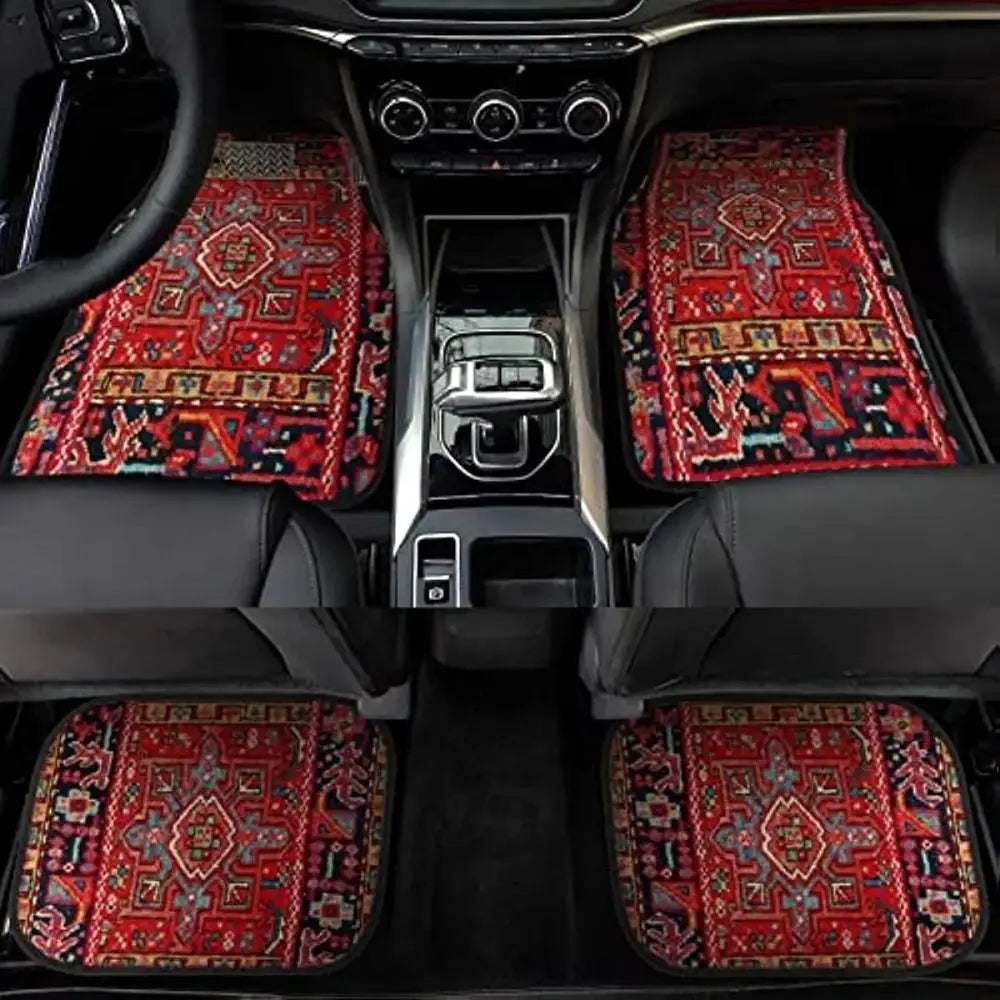 Retro 4Pcs Bohemian Car Floor Mats Heavy Duty Dirty Resistant Persian Carpet Rubber Back Car Floor Protector Rugs
