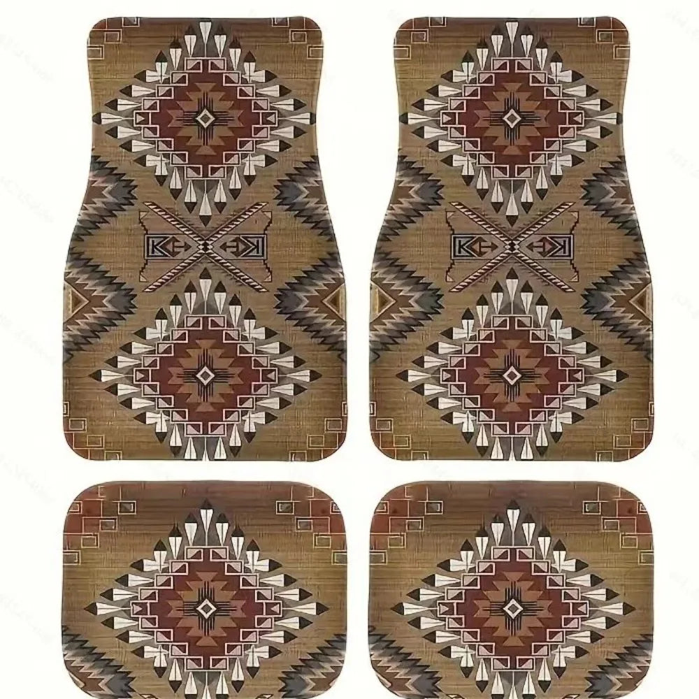 Retro 4Pcs Bohemian Car Floor Mats Heavy Duty Dirty Resistant Persian Carpet Rubber Back Car Floor Protector Rugs