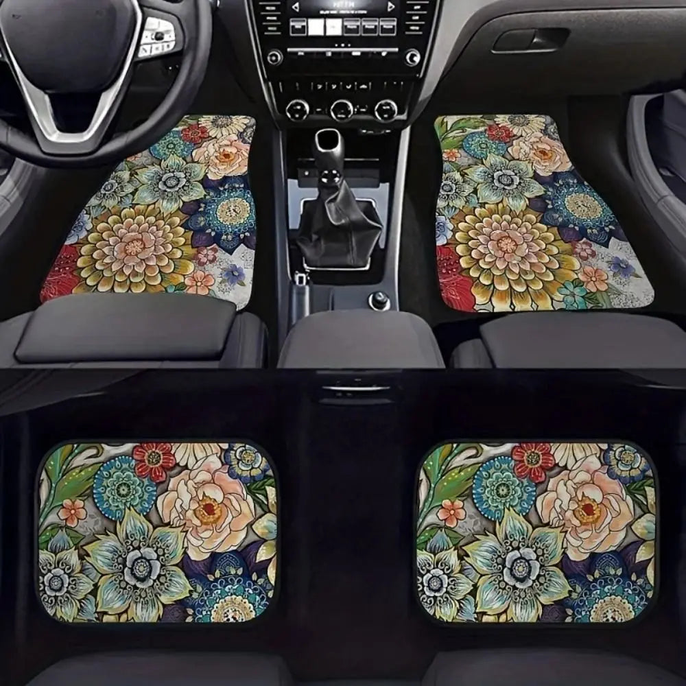 Retro 4Pcs Bohemian Car Floor Mats Heavy Duty Dirty Resistant Persian Carpet Rubber Back Car Floor Protector Rugs