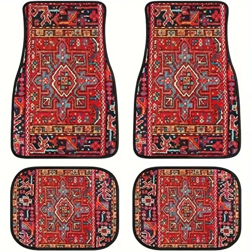 Retro 4Pcs Bohemian Car Floor Mats Heavy Duty Dirty Resistant Persian Carpet Rubber Back Car Floor Protector Rugs