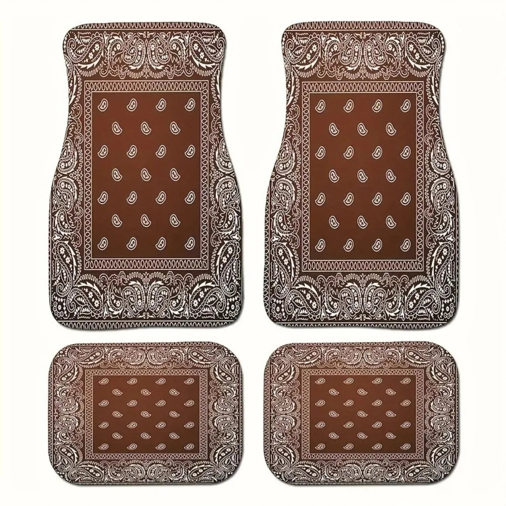 Retro 4Pcs Bohemian Car Floor Mats Heavy Duty Dirty Resistant Persian Carpet Rubber Back Car Floor Protector Rugs