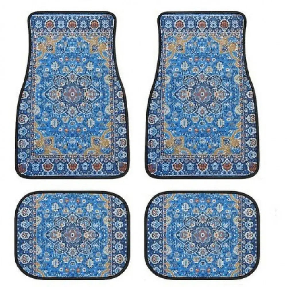 Retro 4Pcs Bohemian Car Floor Mats Heavy Duty Dirty Resistant Persian Carpet Rubber Back Car Floor Protector Rugs