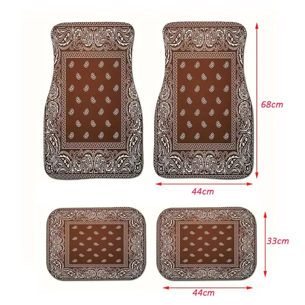 Retro 4Pcs Bohemian Car Floor Mats Heavy Duty Dirty Resistant Persian Carpet Rubber Back Car Floor Protector Rugs