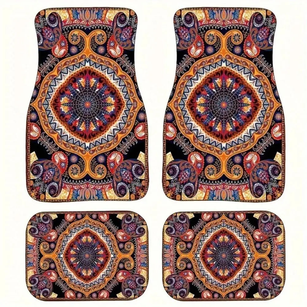 Retro 4Pcs Bohemian Car Floor Mats Heavy Duty Dirty Resistant Persian Carpet Rubber Back Car Floor Protector Rugs
