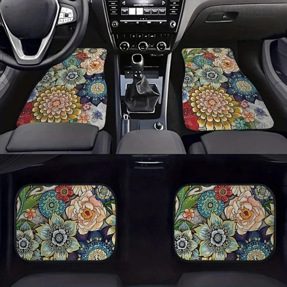 Retro 4Pcs Bohemian Car Floor Mats Heavy Duty Dirty Resistant Persian Carpet Rubber Back Car Floor Protector Rugs