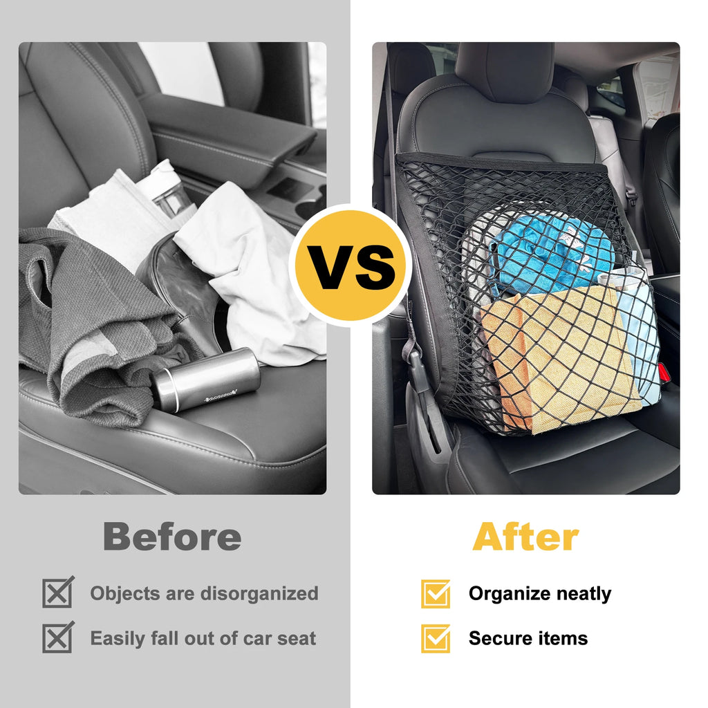 Car Seat Net Elastic Double Layer Storage Mesh Net Fit for Front Seat Handbag Holder with Adjustable Shoulder Strap 19.68×15.7