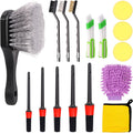 16Pcs Auto Car Detailing Brush Set, 5 Size Boar Hair Detail Brush, 3 Wire Brush, 2 Air Vent Brush, with Chenille Glove, Clean Sponge and Car Wash Towel, Car Wash Kit for Interior and Exterior